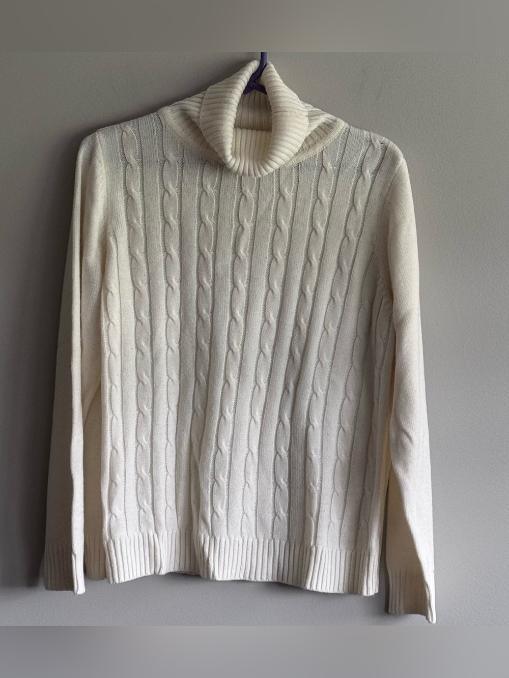 Classic Cream Cable-Knit Turtleneck Sweater